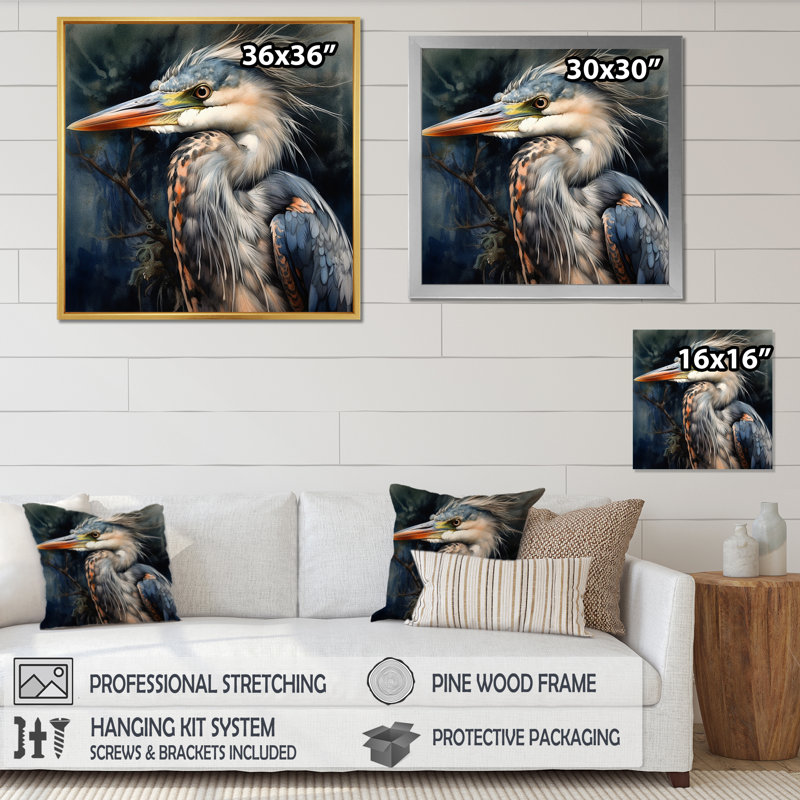 Graceful Heron Waterbird III - Heron, art mural, Toile tendue, H 24 po x l 24 po x P 1 po