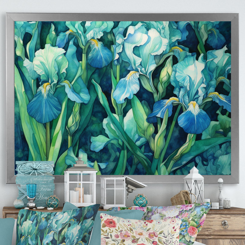 «Green Irises Petal IV» sur toile, H 30 po x l 40 po x P 1,5 po, Cadre photo argenté