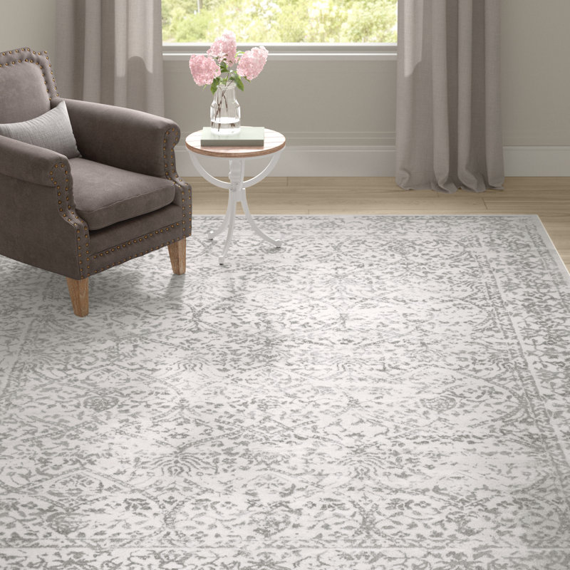 Tapis oriental gris / ivoire DeSoto, Rectangle 6 pi 7 po x 9 pi
