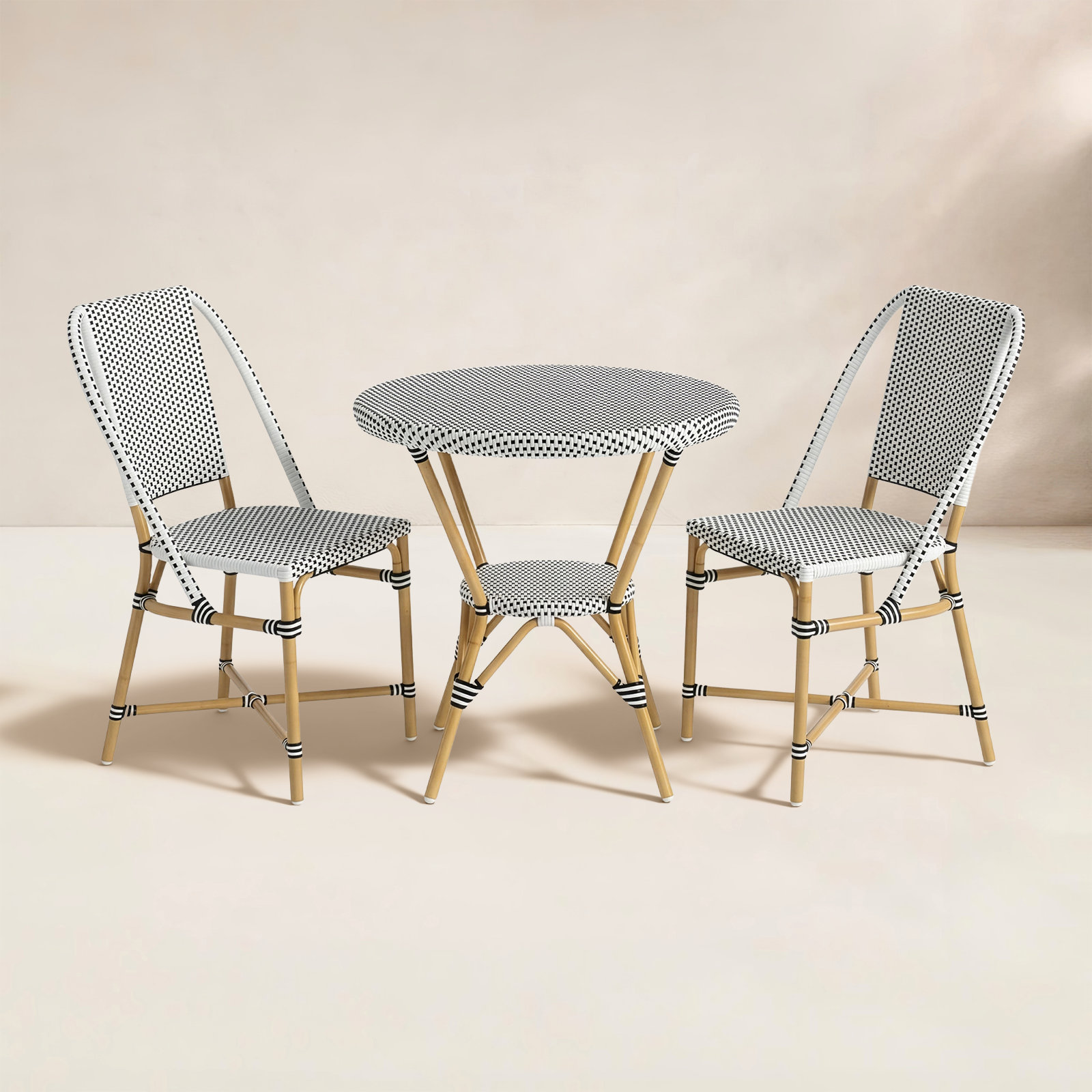Ellie 30'' Round 2-Person Outdoor Dining Set, Black/White, Black/White