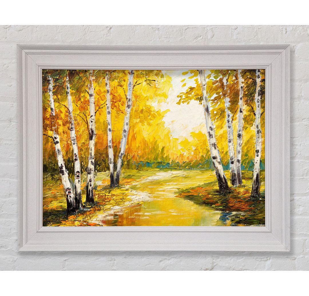 Yellow Silver Birch Walk Gerahmter Druck