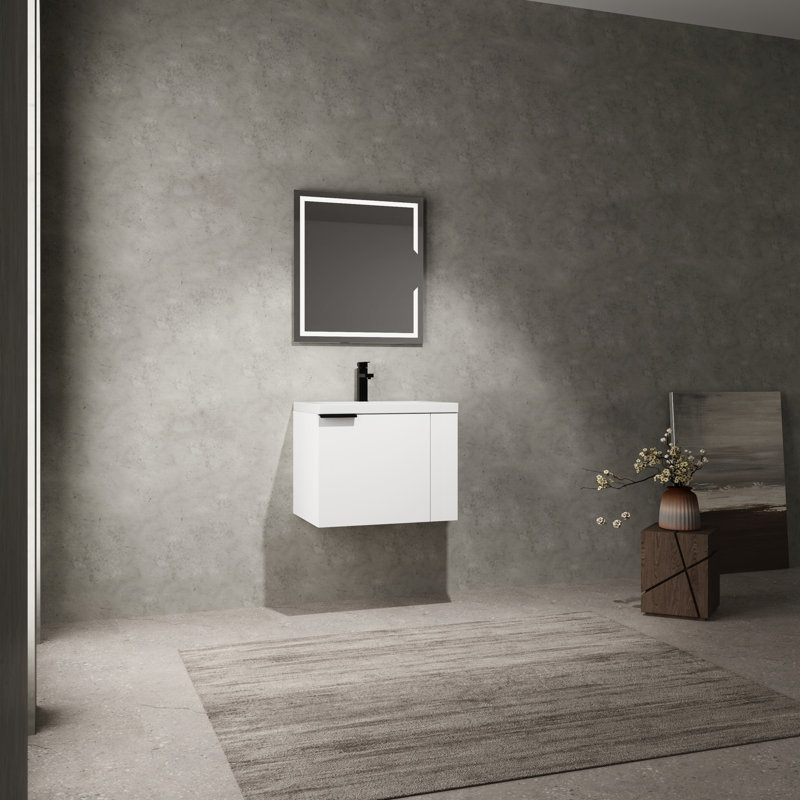 Meuble-lavabo de salle de bain 24 po - Armoire de style moderne américain en bois d'ingénierie blanc avec, Blanc