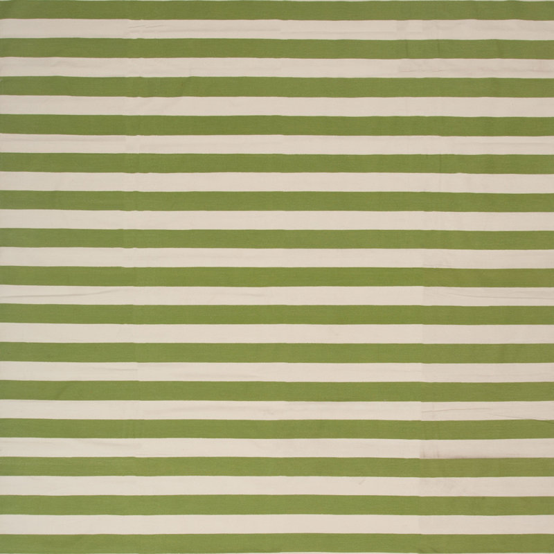 Green & White Dhurrie Cotton Rug - 10' x 14'11"