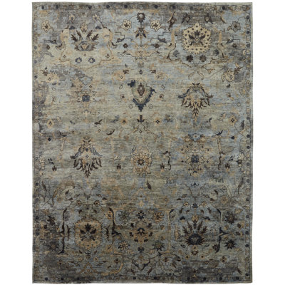 Stiefel Hand Knotted Wool Floral Area Rug in Grey