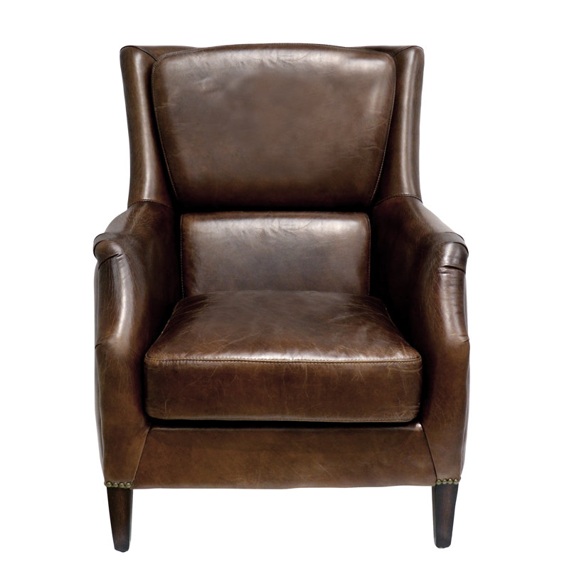 Fauteuil à oreilles en cuir véritable de 30 po de large Vicenza