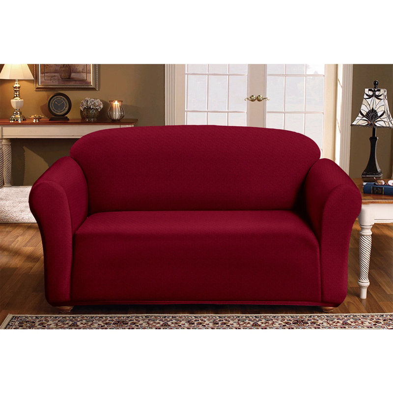 Milan Jacquard Slipcover Box Cushion Loveseat Slipcover, Blue Polyester Blend