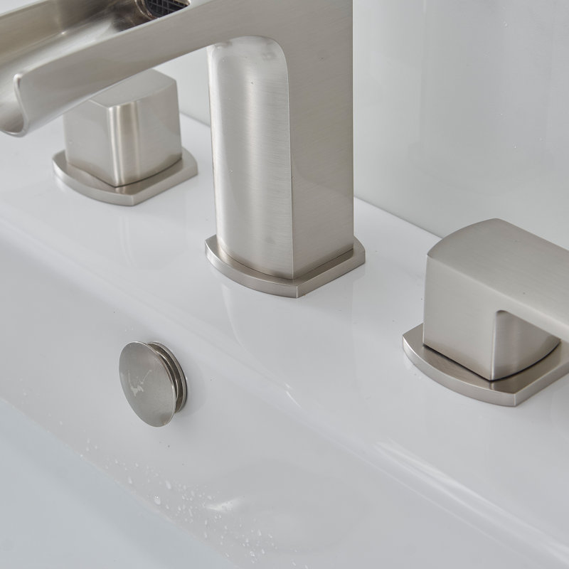 Widespread 2-handle Bathroom Faucet with Drain Assembly, Brushed Nickel