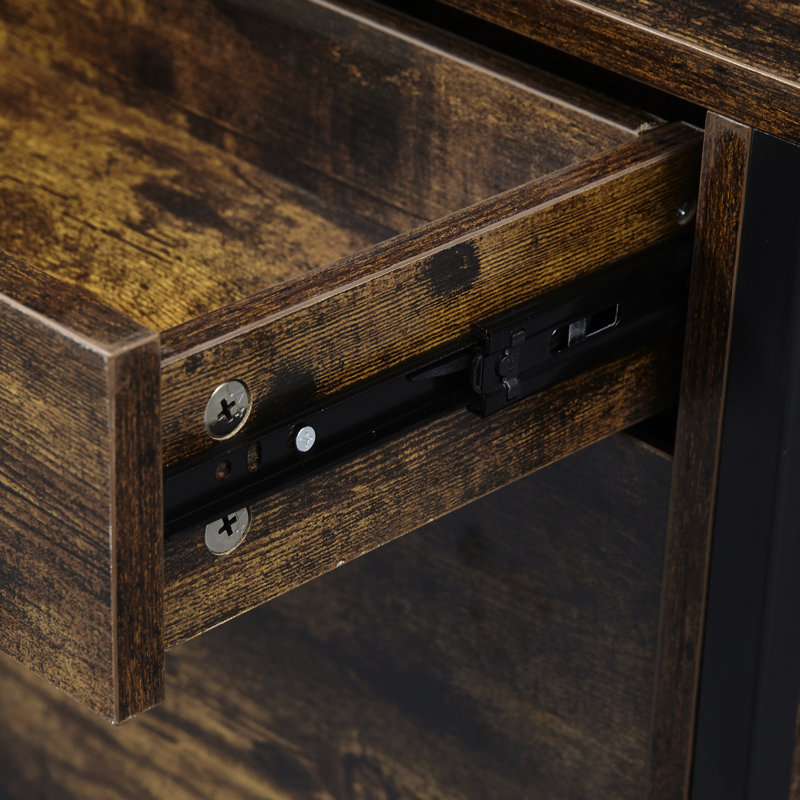 Organisateur de chaussures rustique brun avec poignée en métal et armoire à 3 tiroirs en brun, convient à diverses collections