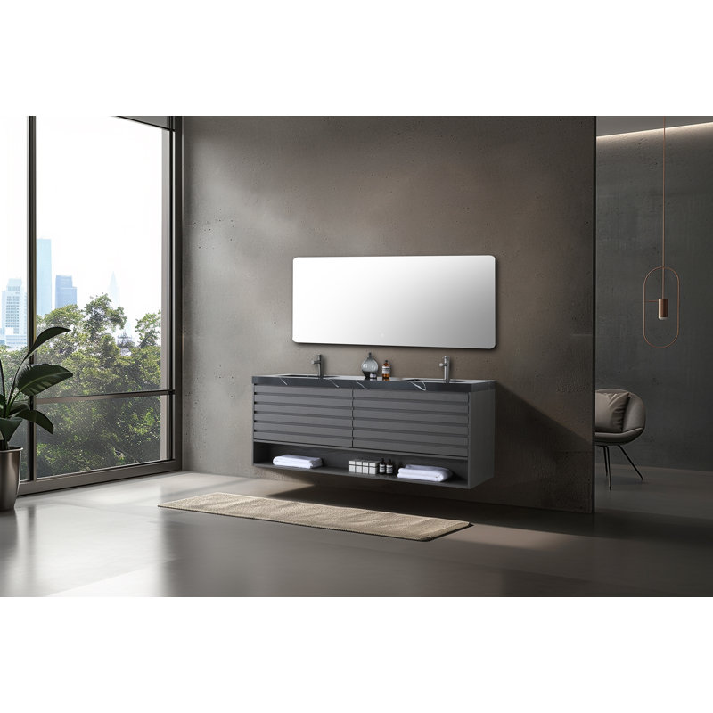 Matera 72" W Double Vanity, Black, Charcoal