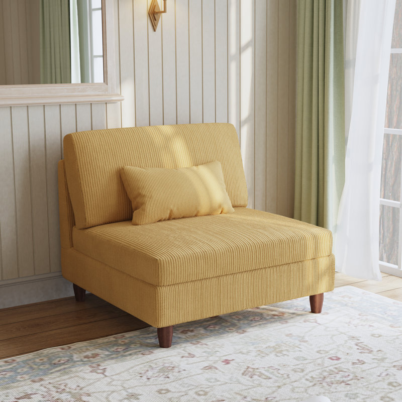 Seemab 102.1Cm Wide Slipper Chair, Orange Corduroy