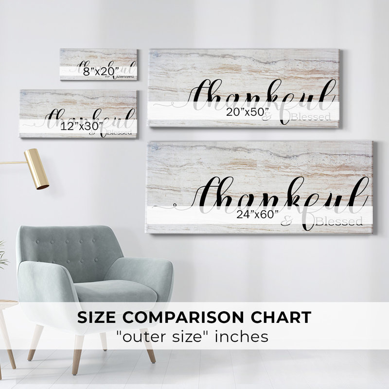 Thankful & Blessed - Impression sur toile tendue, H 8 po x l 20 po x P 1,5 po