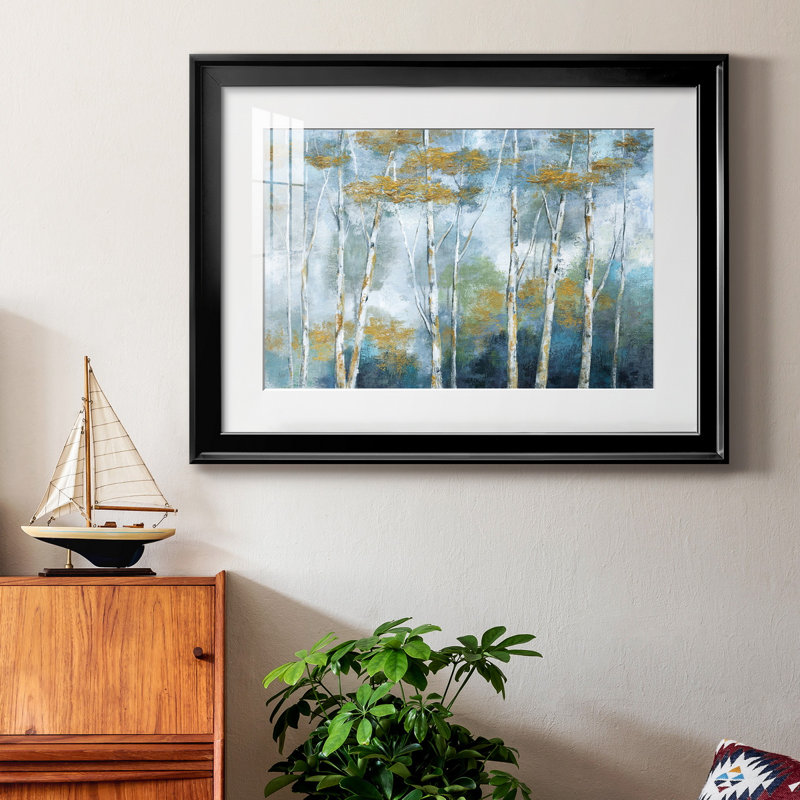 " Indigo Forest ", 26.5" H x 36.5" W x 1.5" D, Black Framed Paper, White Mat