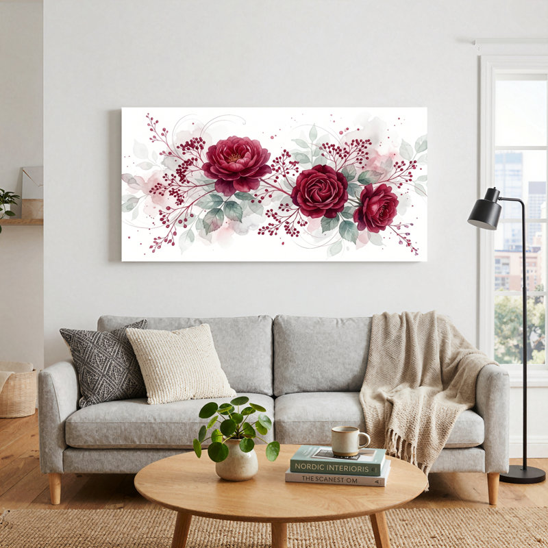 Ensemble de 1 toile murale à motif floral, L 40 po x H 20 po, Toile tendue