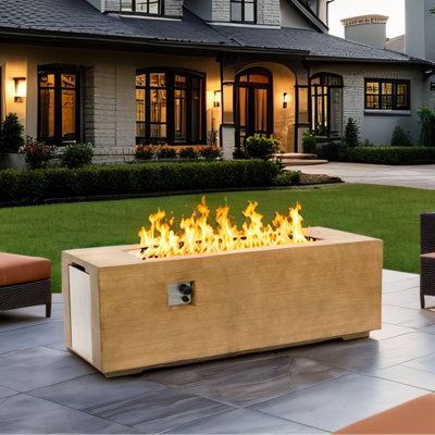 Barnabe 23.6" H x 70" W Rectangular Concrete Fire Pit with Built-in Storage Shelf and Gas Tank Seat