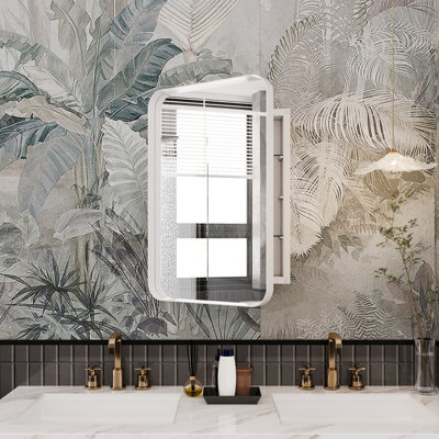 Armoire de salle de bain 16 x 24 pouces avec tablette miroir - cadre en métal blanc, réglable, miroir de rangement encastré, réglable