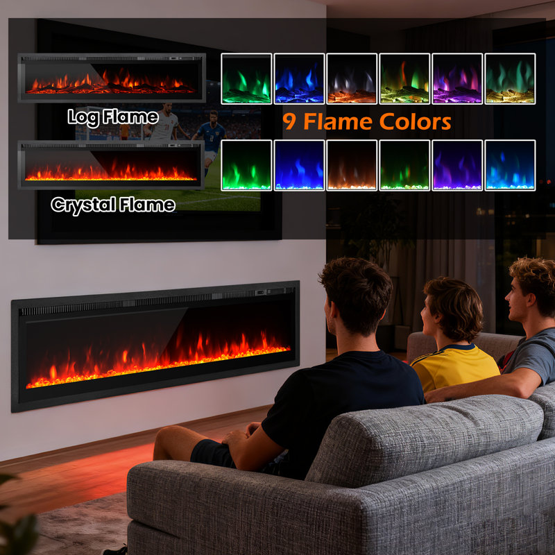 17 Stories Black Electric Fireplace Insert, 34cm H x 101.6cm W x 16.5cm D