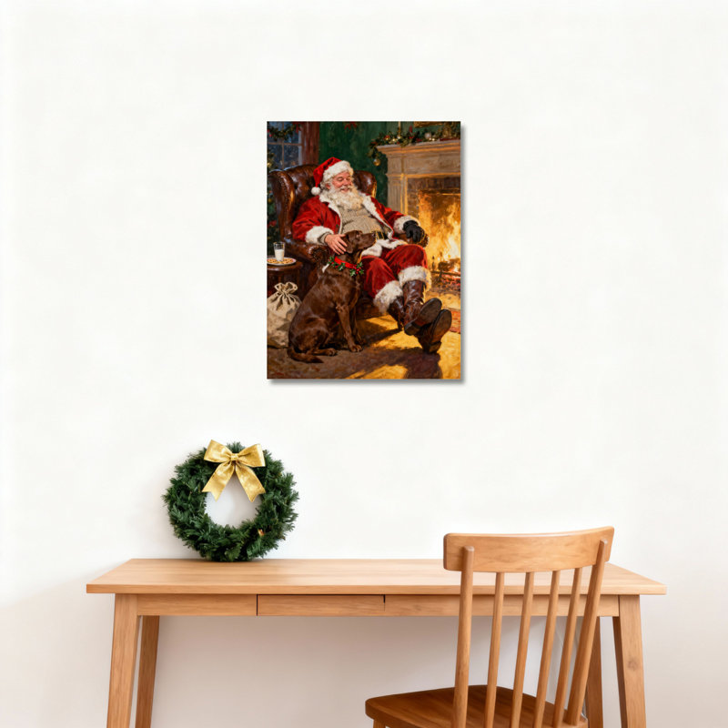 «Santa Claus Dog», art mural sur toile, H 18 po x l 12 po