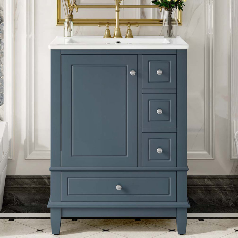 Meuble-lavabo 24 po avec lavabo en céramique, Bleu gris