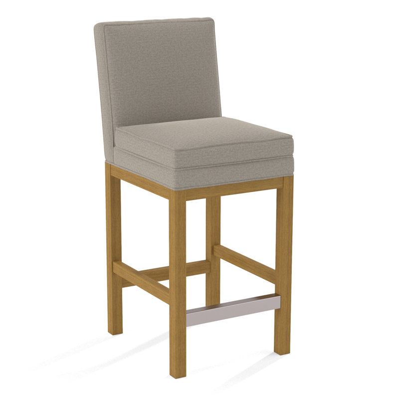 Upholstered Stool, Honey Finish, Beige Performance Fabric; 0851-73