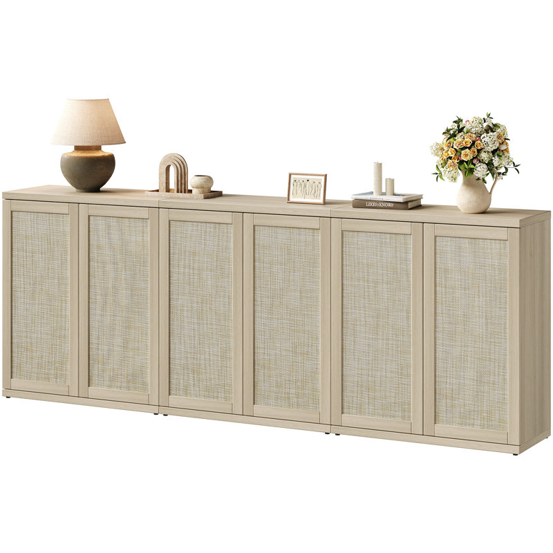 Consiglia 30.5" Bohemian-Inspired Rattan 2-Door Sideboard, Sand Oak, 2