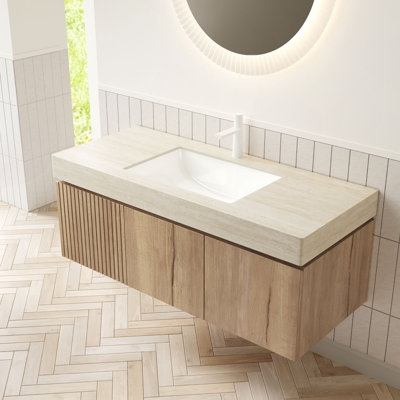 48" Oak Woodgrain Plywood Cabinet With Double Doors And One Drawer, NO Basin And Top, NO Faucet And Sink Cover