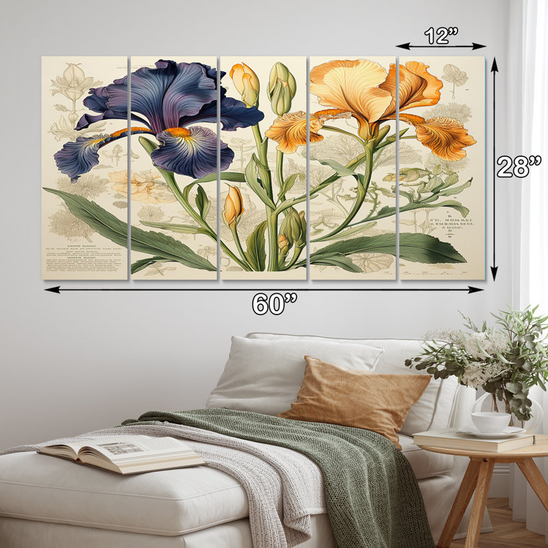 Iris doré, reproduction d'art sur toile - 5 panneaux égaux