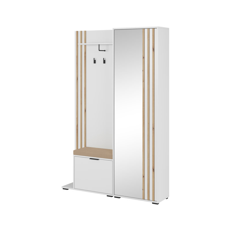 Romul Hall Tree 131cm Wide with Shoe Storage, Brown/White