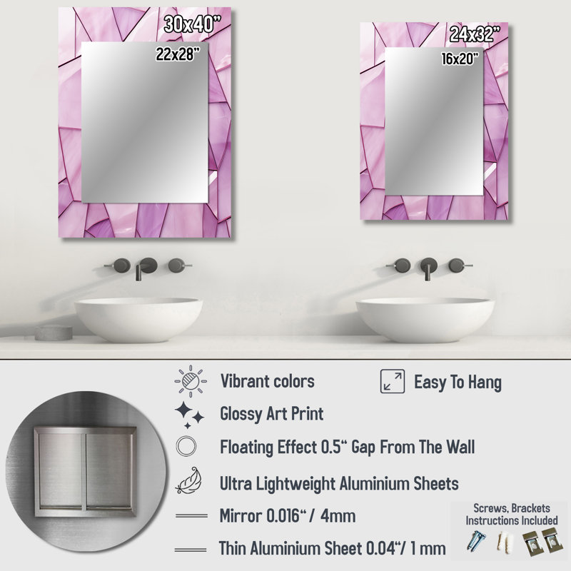 Pink Tranquil Surrender collages - Abstract Collages Decorative Wall Mirror, Pink Mirror, Printed Metal Art, 32" x 24"