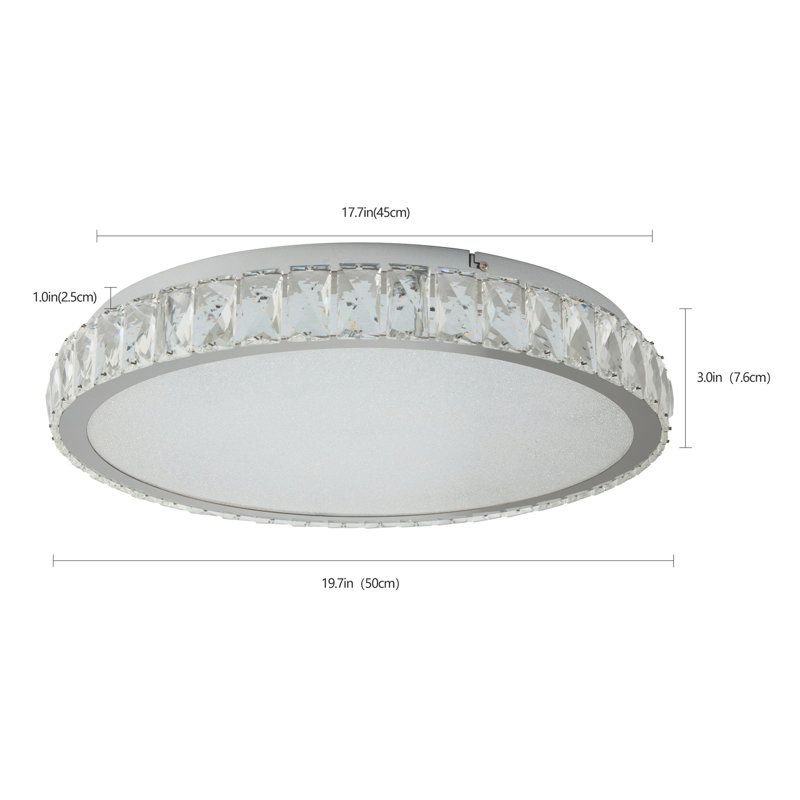 Plafonnier à DEL en cristal, plafonnier encastré de 19,7 po, luminaire moderne à intensité variable de 45 W, à économie d'énergie, parfait pour le salon, la chambre à coucher et la cuisine