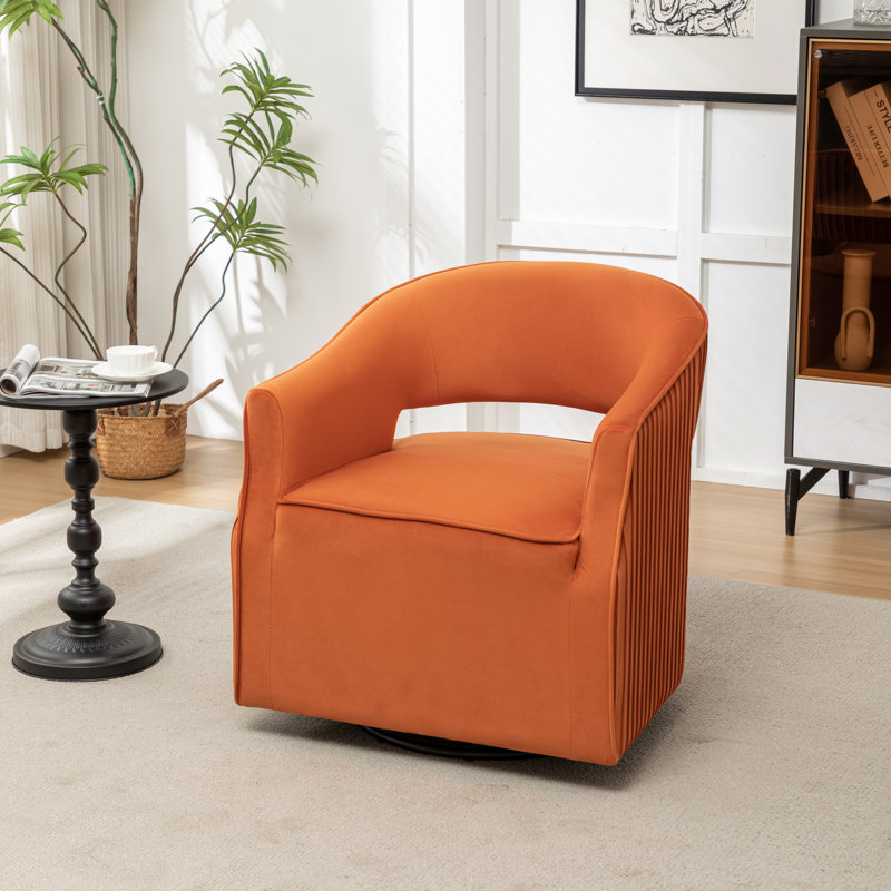 Fumiyo Velvet Swivel Barrel Chair, Orange