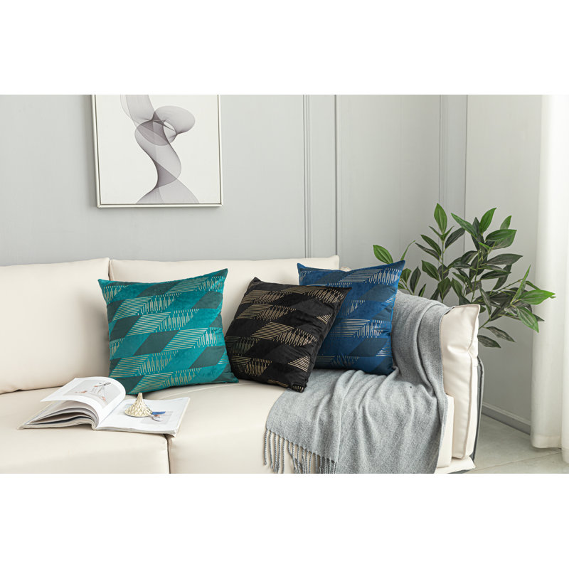 Housse de coussin carré en velours doré, Noir