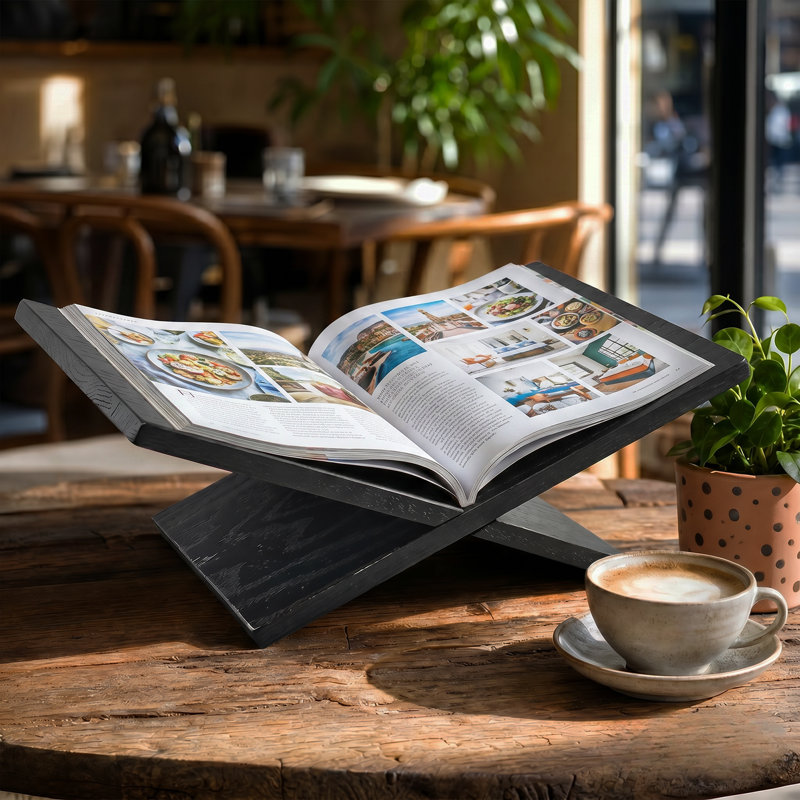 Support à livres pliable en bois massif, support de lecture triangulaire pour livre de cuisine, manuel, magazine et tablette