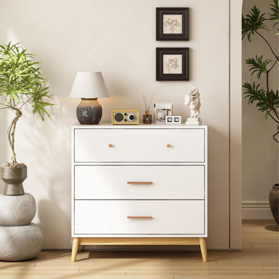 Nordic Style 3-Drawer Storage Cabinet, Modern Chest Of Drawers With Rose Gold Handles & Solid Wood Base, Small Space Organizer For Office, Kids Room, Nursery