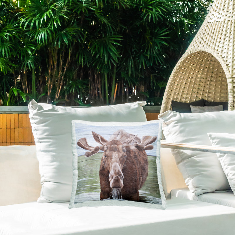 Coussin Rustic Moose in Lake