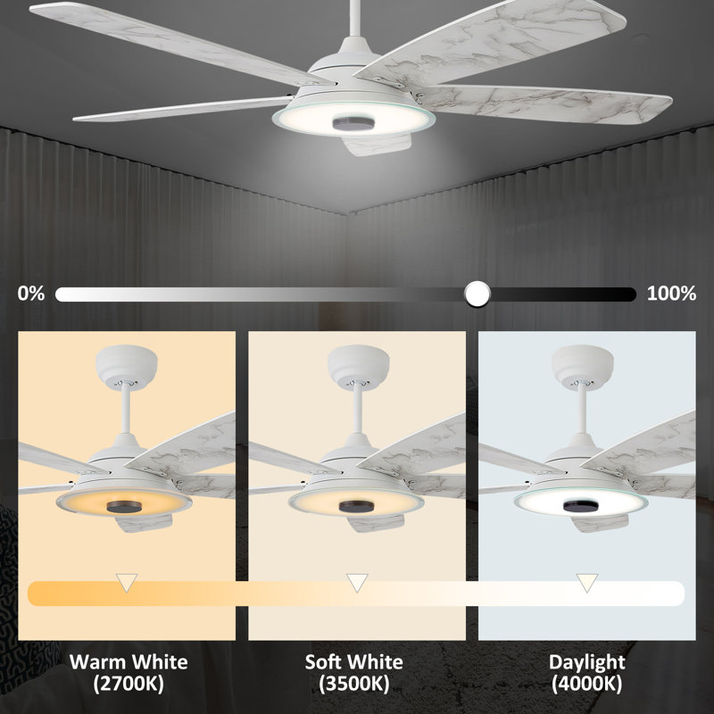 Gatha 56'' Ceiling Fan with LED Lights, White, White Marble, 56"
