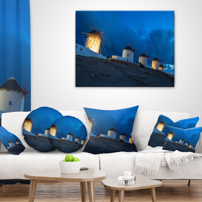 Coussin décoratif photographie de paysage Schaff Designart «Mykonos Windmills at Blue Hour»