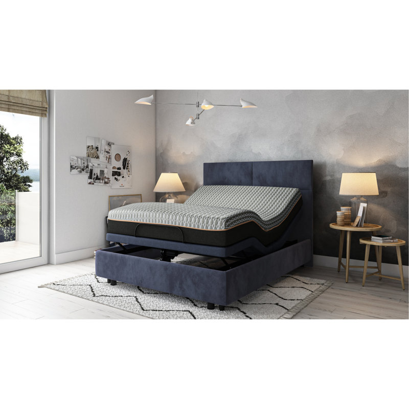Support de lit réglable Os3 pour grand lit, changements de position de la tête et des pieds, 3 niveaux d'intensité, capacité de 850 lb, base bleue Os3, changements, intensité du massage, poids