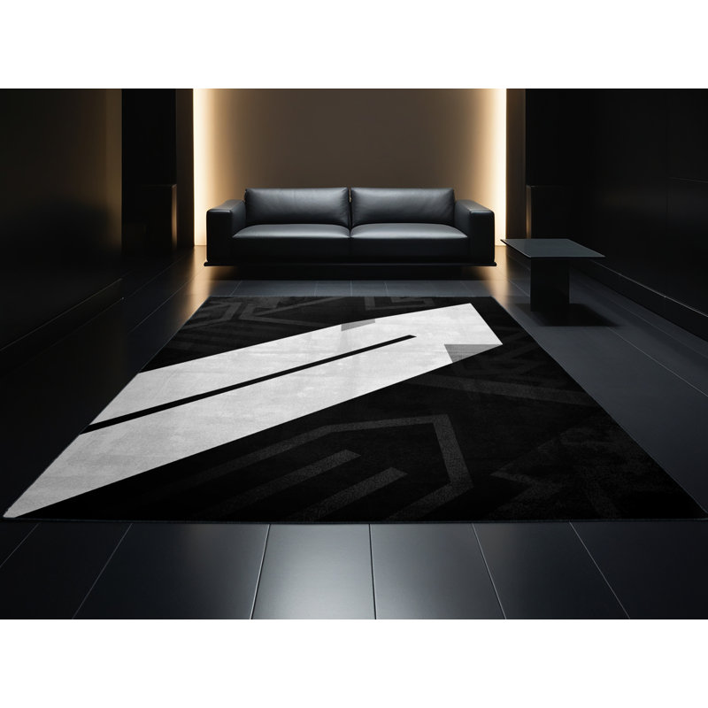 Tapis noir et moderne lavable à la machine Manhasset, 8 x 10