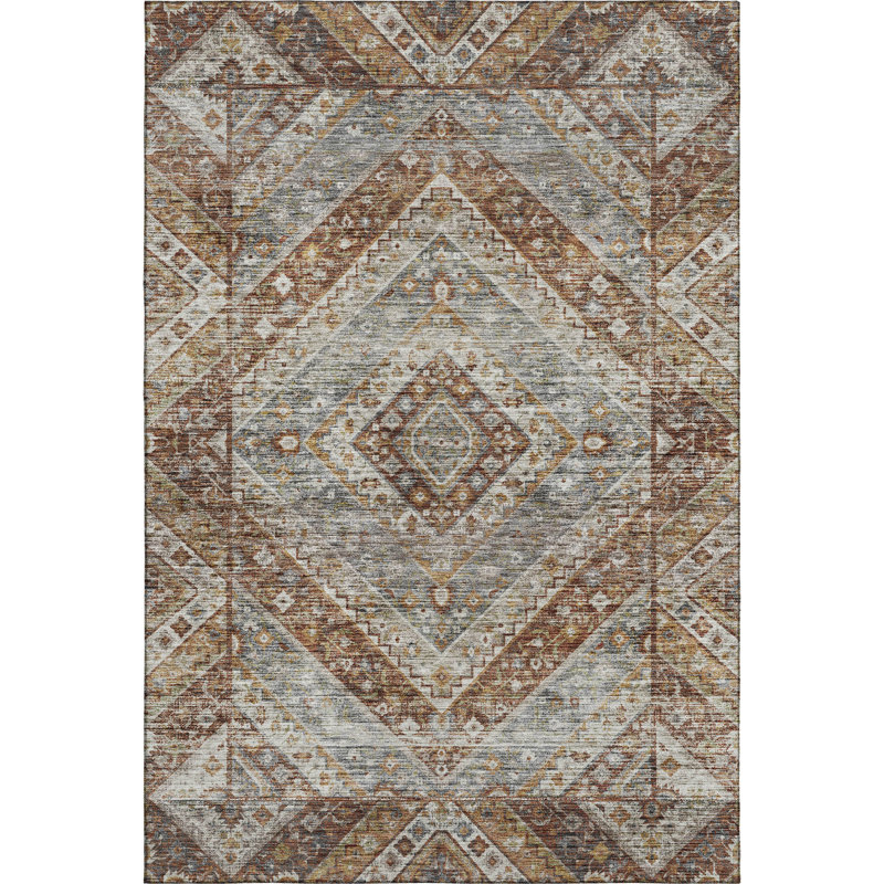 Premium Machine Washable Mayfield AMF2195 geometric Rug, Paprika, 10' x 14'