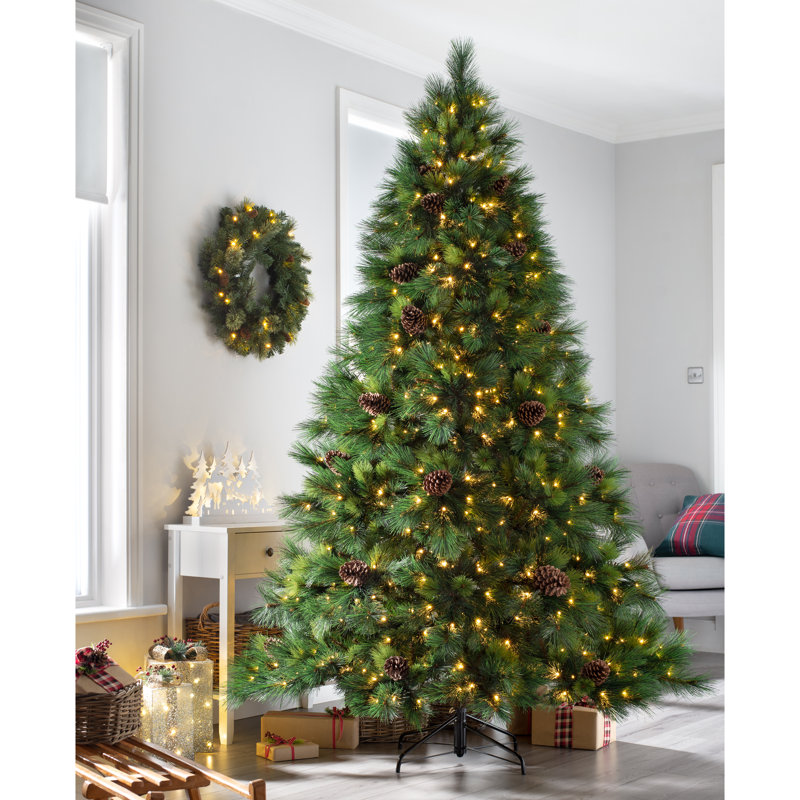 Lighted Artificial Pine Christmas Tree, 7.5ft H x 4.83ft W x 4.83ft D