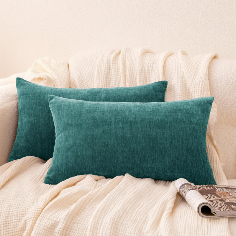 Long Dark Blue Green Chenille Pillow Covers, Home Decor Cushion Cases For Bedroom, Living Room, Sofa And Bed, Dark Blue Green
