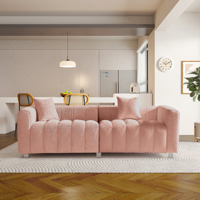87.4-Inch Modern Velvet 3-Seater Sofa With Bubble Design, Metal Legs, And Included Pillows For Living Room Or Bedroom Comfort.