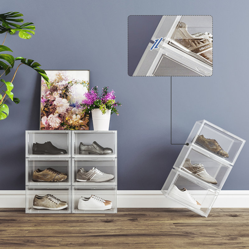6 Pair Stackable Shoe Storage Box, White