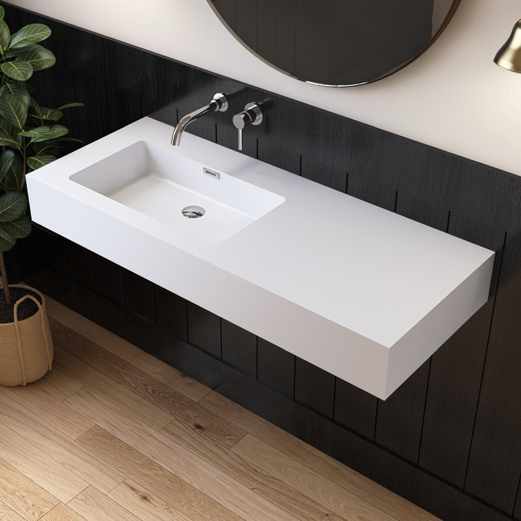 47'' Wall Mounted Bathroom Sink Solid Surface Bathroom Vessel Sink with Overflow
