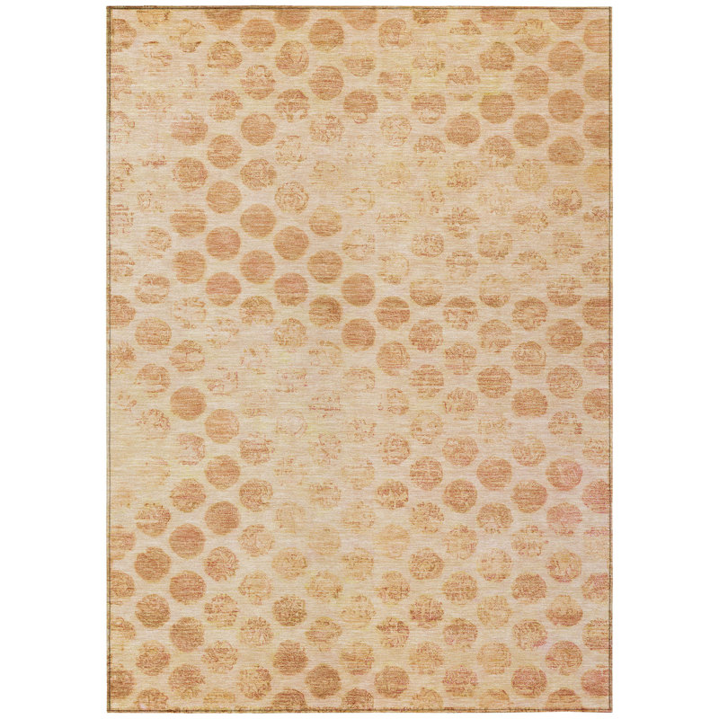 Tapis extérieur lavable à pois 8 pi x 10 pi pêche et rouille