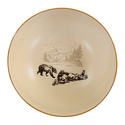 White Pine Peak Brown Ceramic Rustic Lodge Pine Tree Mountain Bear Fox Print 1 Piece Serving Bowl