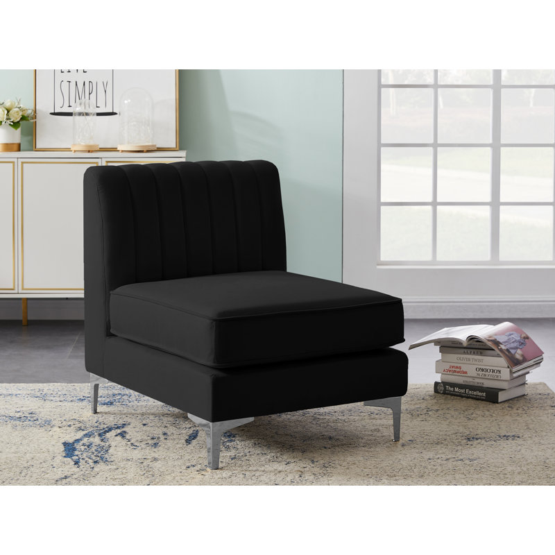 Enson Velvet Armless Chair, Black Velvet