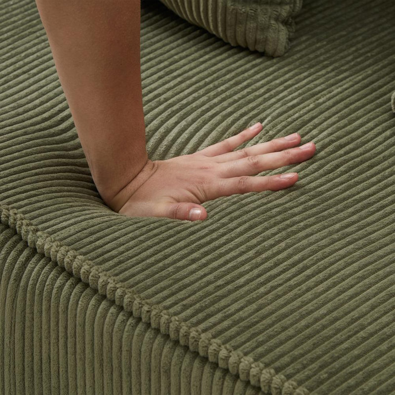 U-shaped Sectional Sofa and 6 Pillows (Green), Green Corduroy
