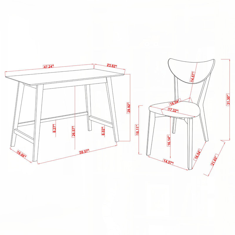 Ensemble de bureau d'écriture 2 pièces noyer