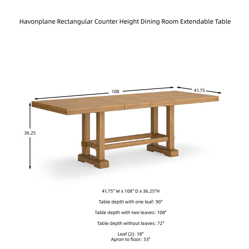 Leannah 108.13 " Extendable Rectangular with Solid Wood Base Dining Table